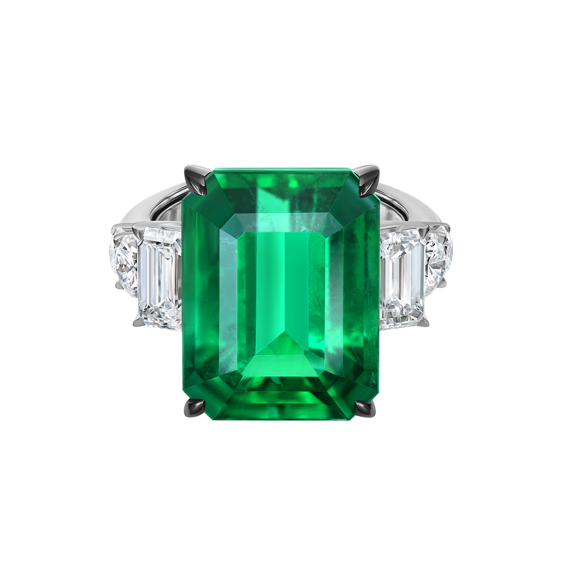 Кольцо с изумрудом и бриллиантами, белое золото