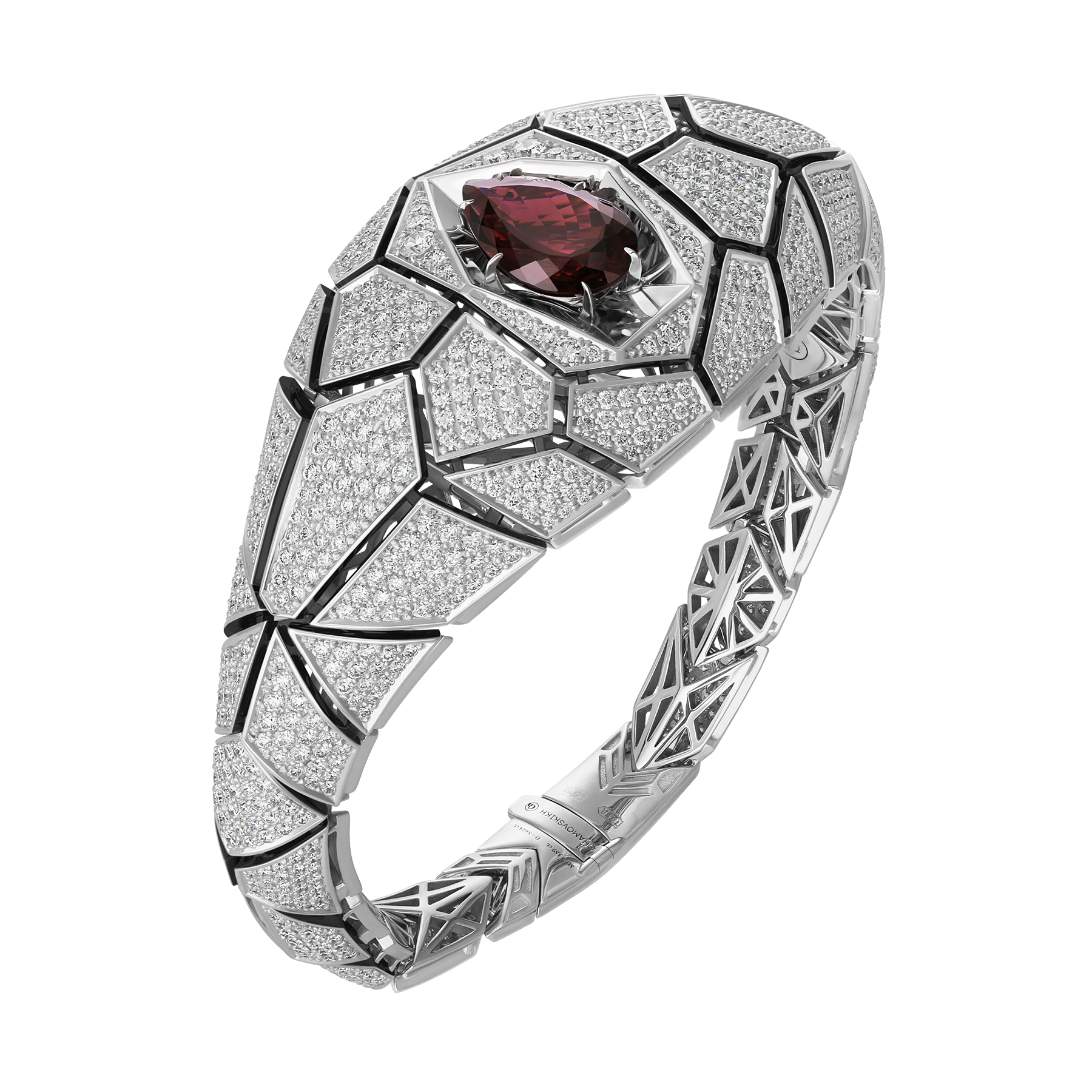 Браслет с рубеллитом и бриллиантами, белое золото