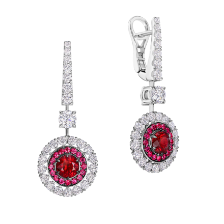 Серьги с рубинами и бриллиантами, белое золото