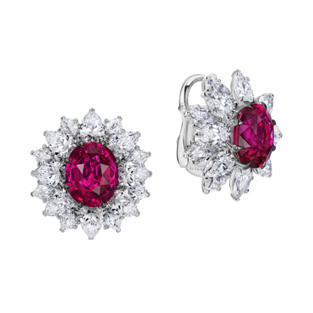 Серьги с рубинами и бриллиантами, белое золото