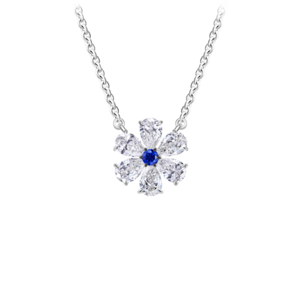 Колье с сапфиром и бриллиантами, белое золото