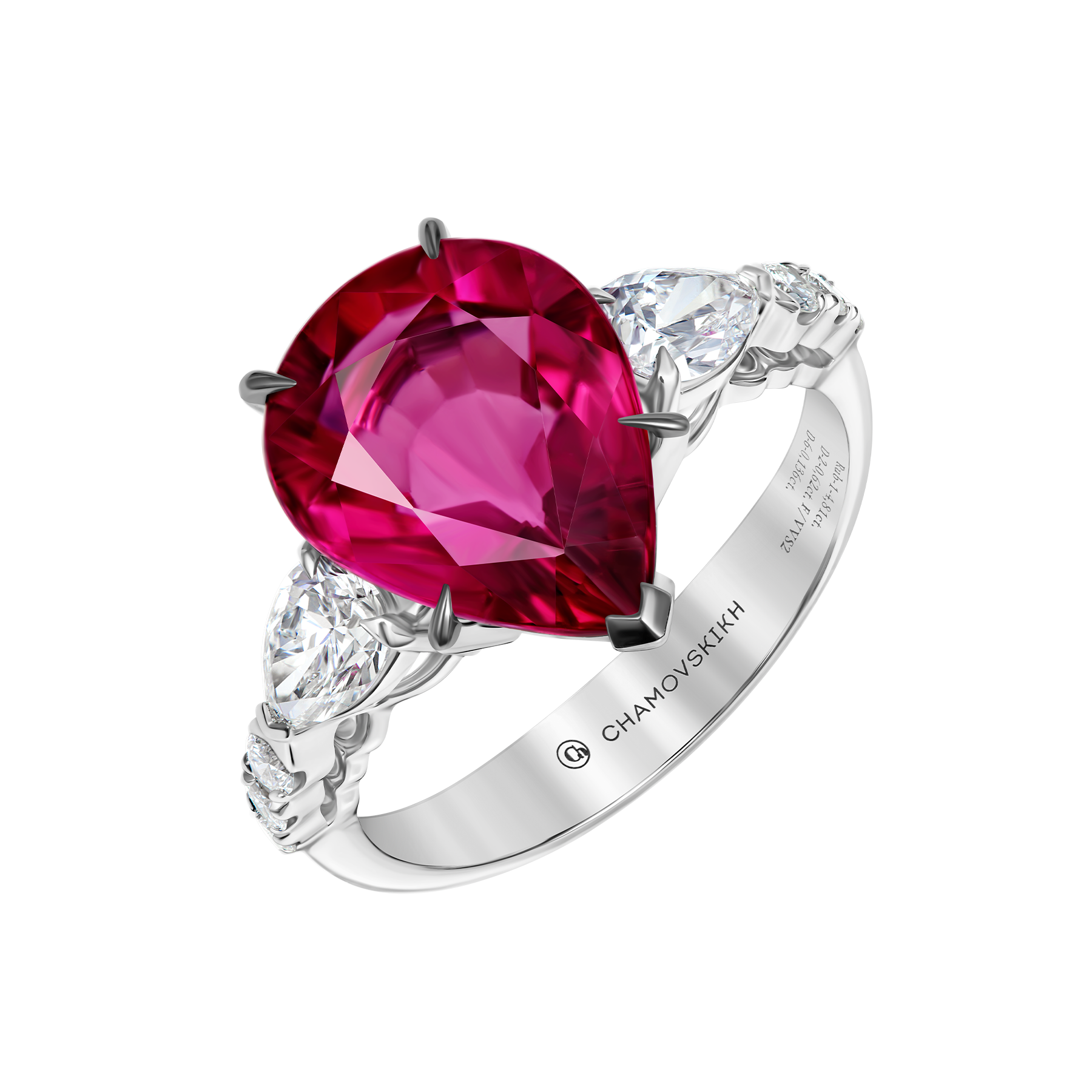 Кольцо с турмалином рубеллитом и бриллиантами, белое золото