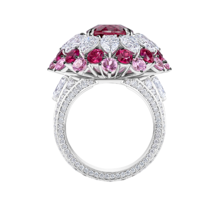 Кольцо с турмалином рубеллитом, рубинами, розовыми сапфирами и бриллиантами, белое золото 3