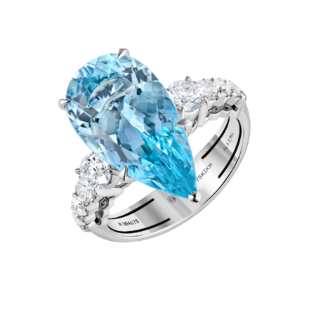 Кольцо с аквамарином и бриллиантами, белое золото