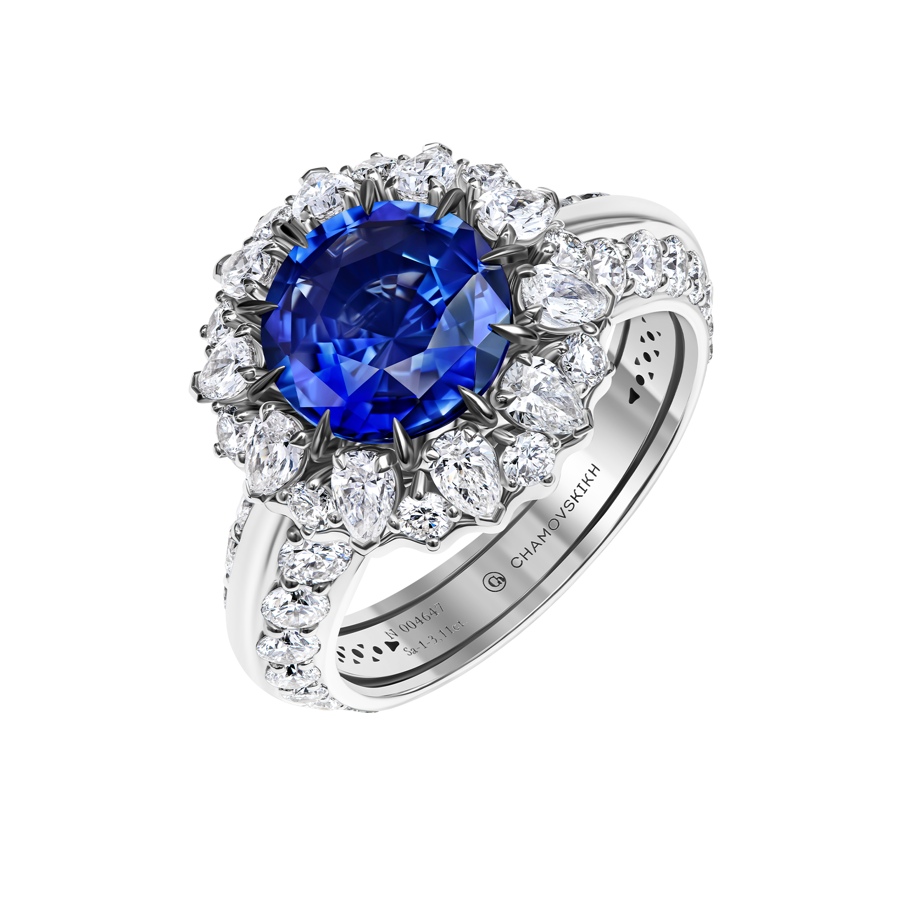 Кольцо с сапфиром и бриллиантами, белое золото
