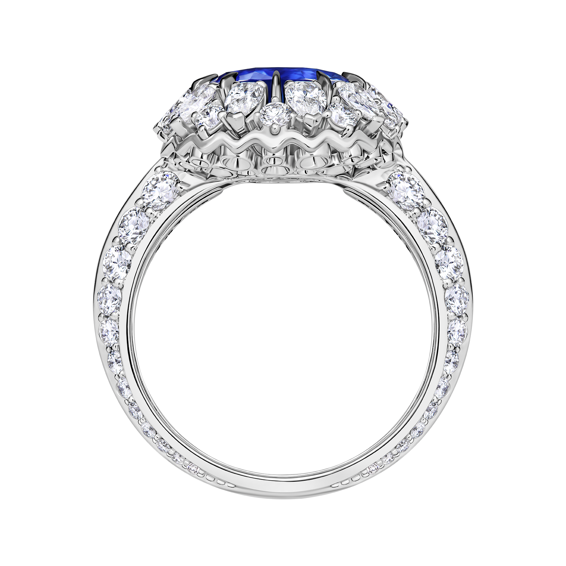 Кольцо с сапфиром и бриллиантами, белое золото