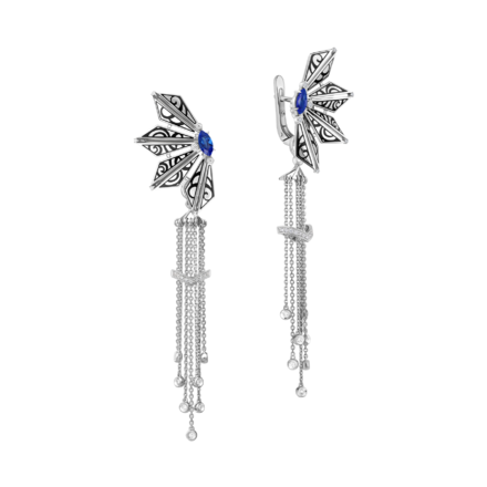 Серьги с сапфирами и бриллиантами, белое золото, н.керамика