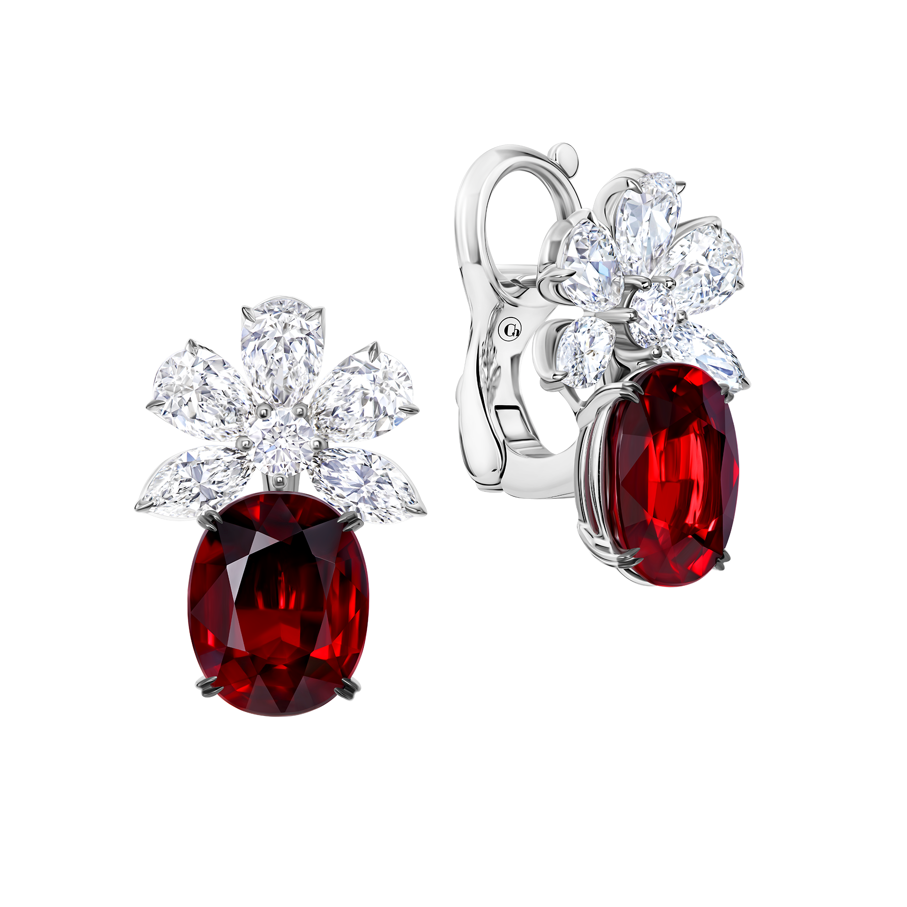 Серьги с рубинами и бриллиантами, белое золото