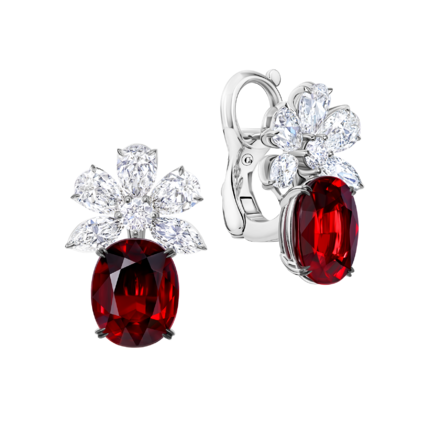 Серьги с рубинами и бриллиантами, белое золото