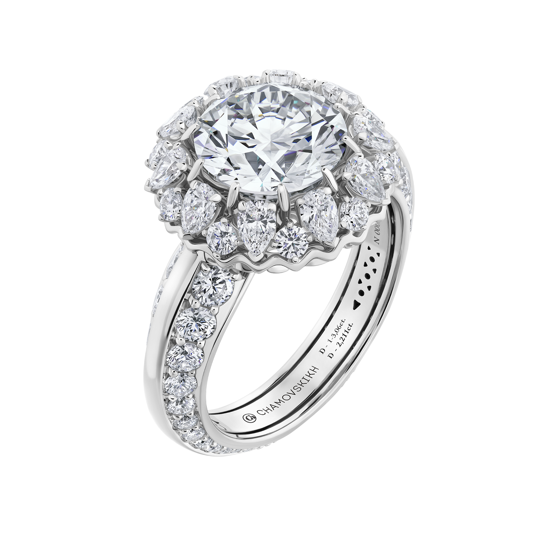 Кольцо с бриллиантами, белое золото