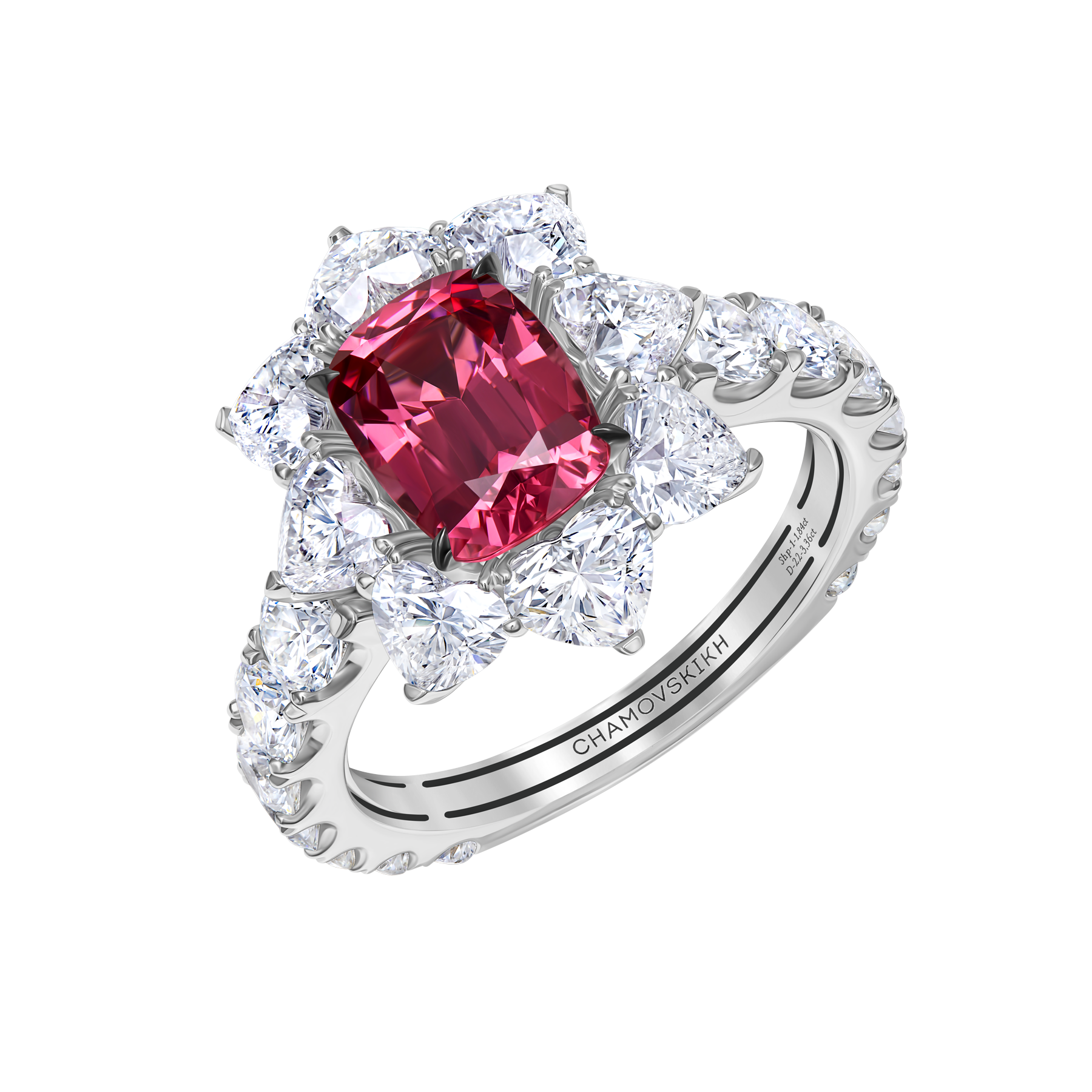 Кольцо со шпинелью и бриллиантами, белое золото