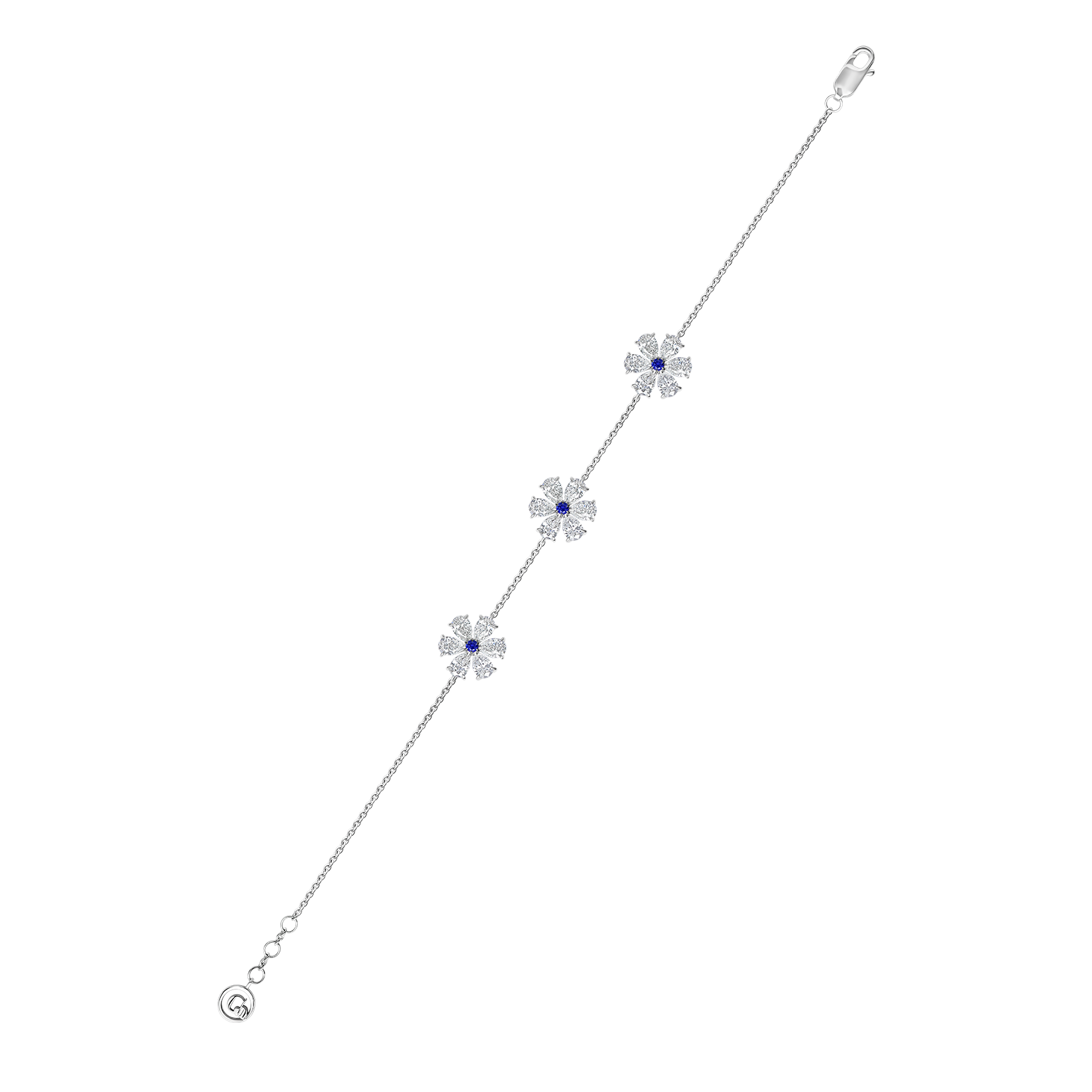 Браслет с сапфирами и бриллиантами, белое золото