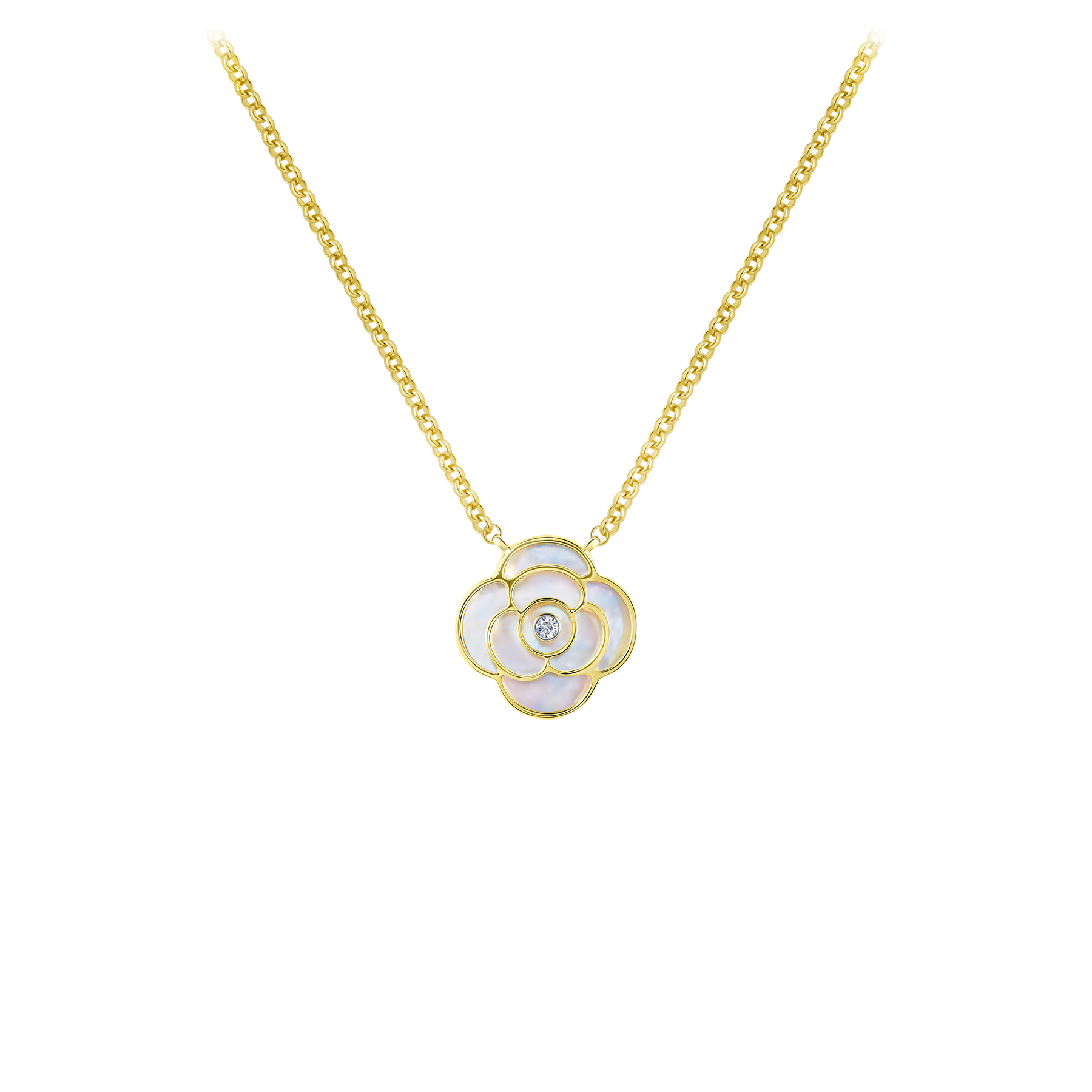 Колье с бриллиантом и перламутром, желтое золото