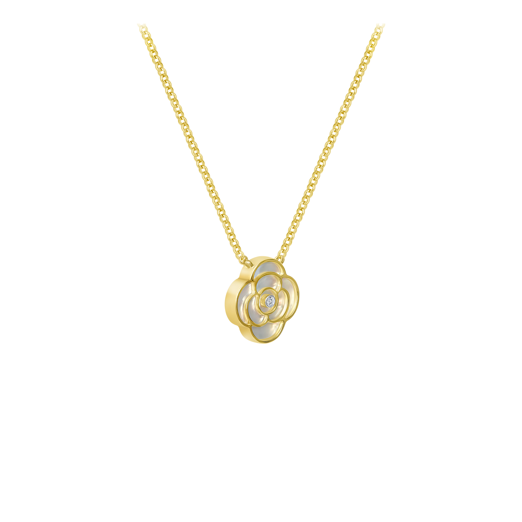 Колье с бриллиантом и перламутром, желтое золото