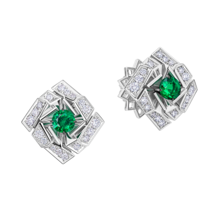Пусеты с изумрудами и бриллиантами, белое золото