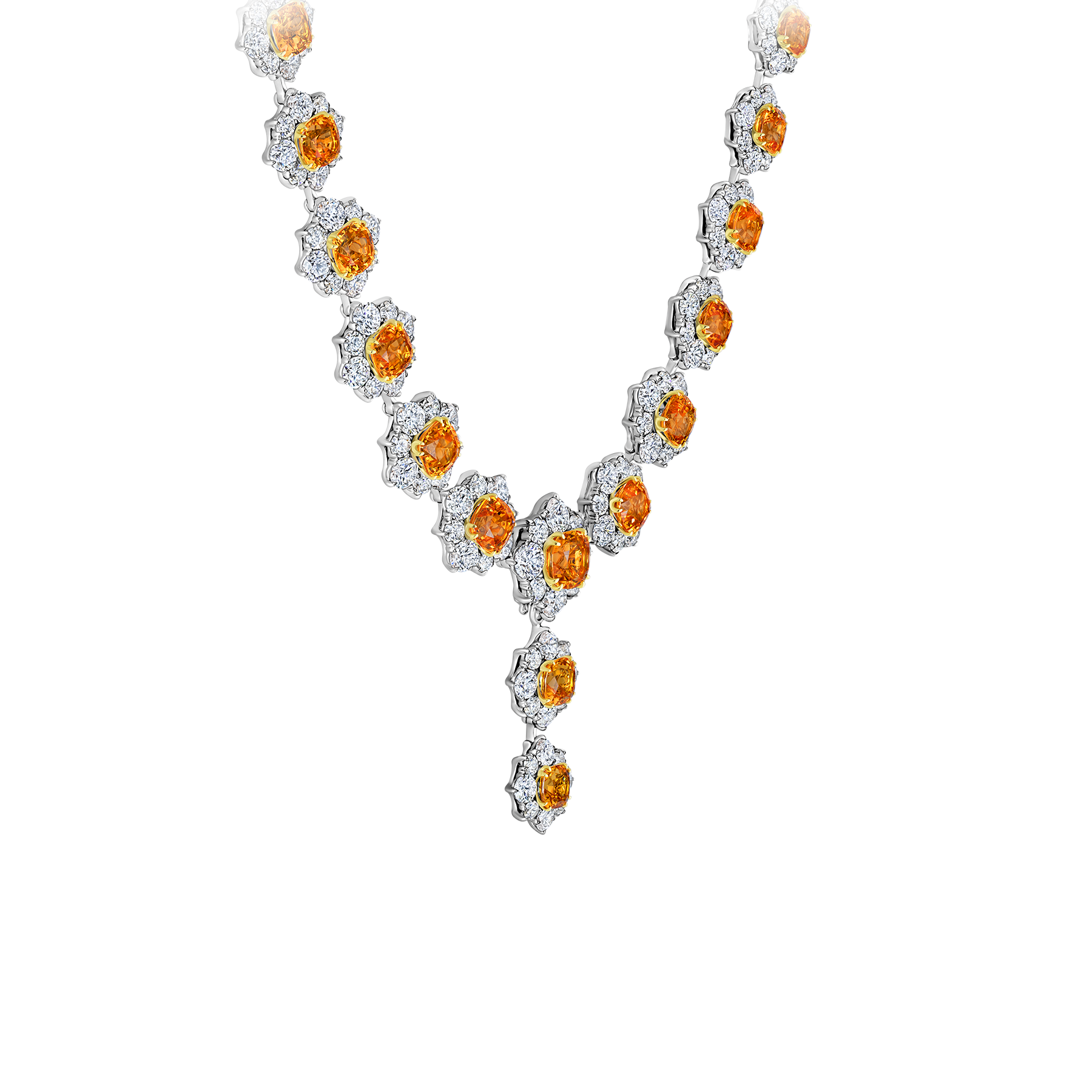 Колье со спессартинами и бриллиантами, белое золото