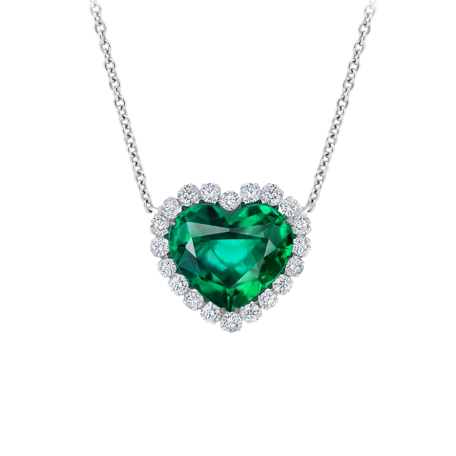 Колье с изумрудом и бриллиантами, белое золото