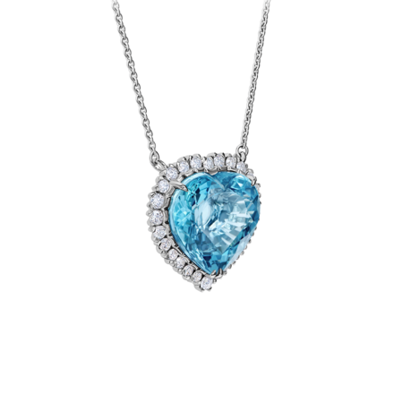 Колье с аквамарином и бриллиантами, белое золото 2