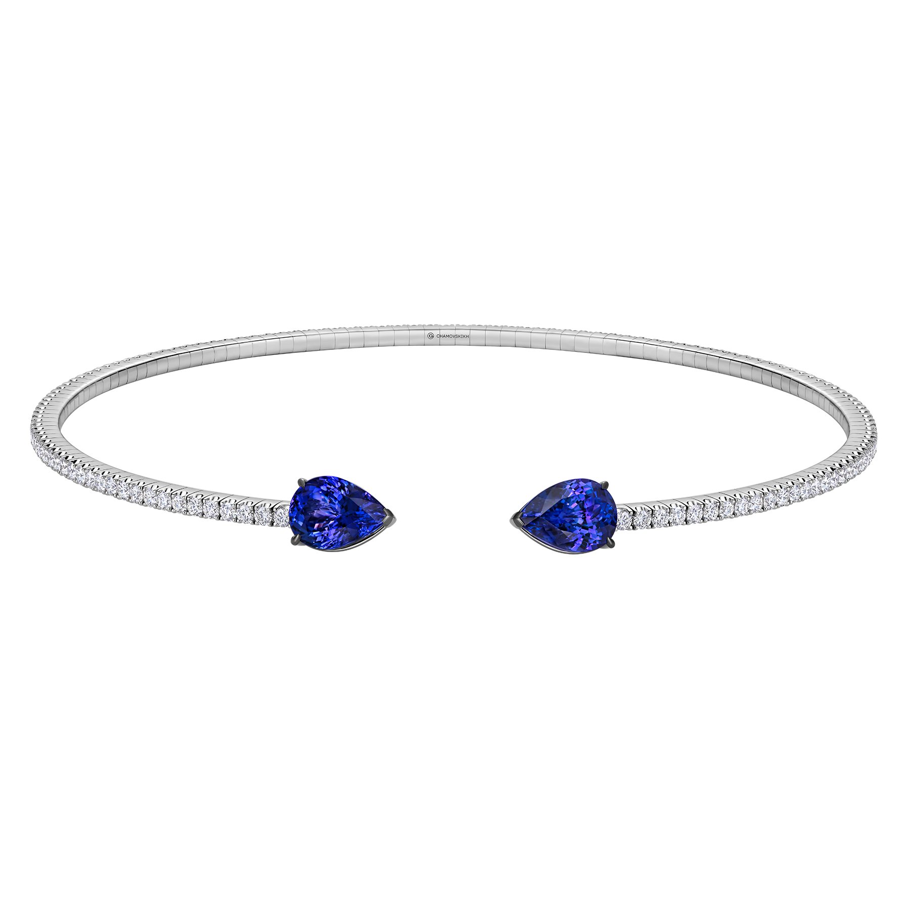 Колье с танзанитами и бриллиантами, белое золото