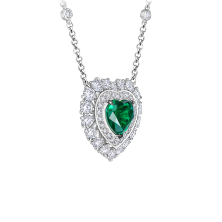 Колье с изумрудом и бриллиантами, белое золото 2