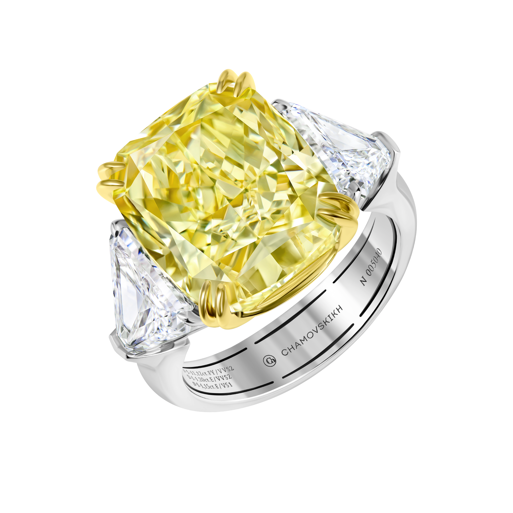 Кольцо с бриллиантами, белое и желтое золото