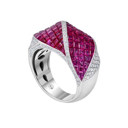 Кольцо с рубинами и бриллиантами, белое золото 2