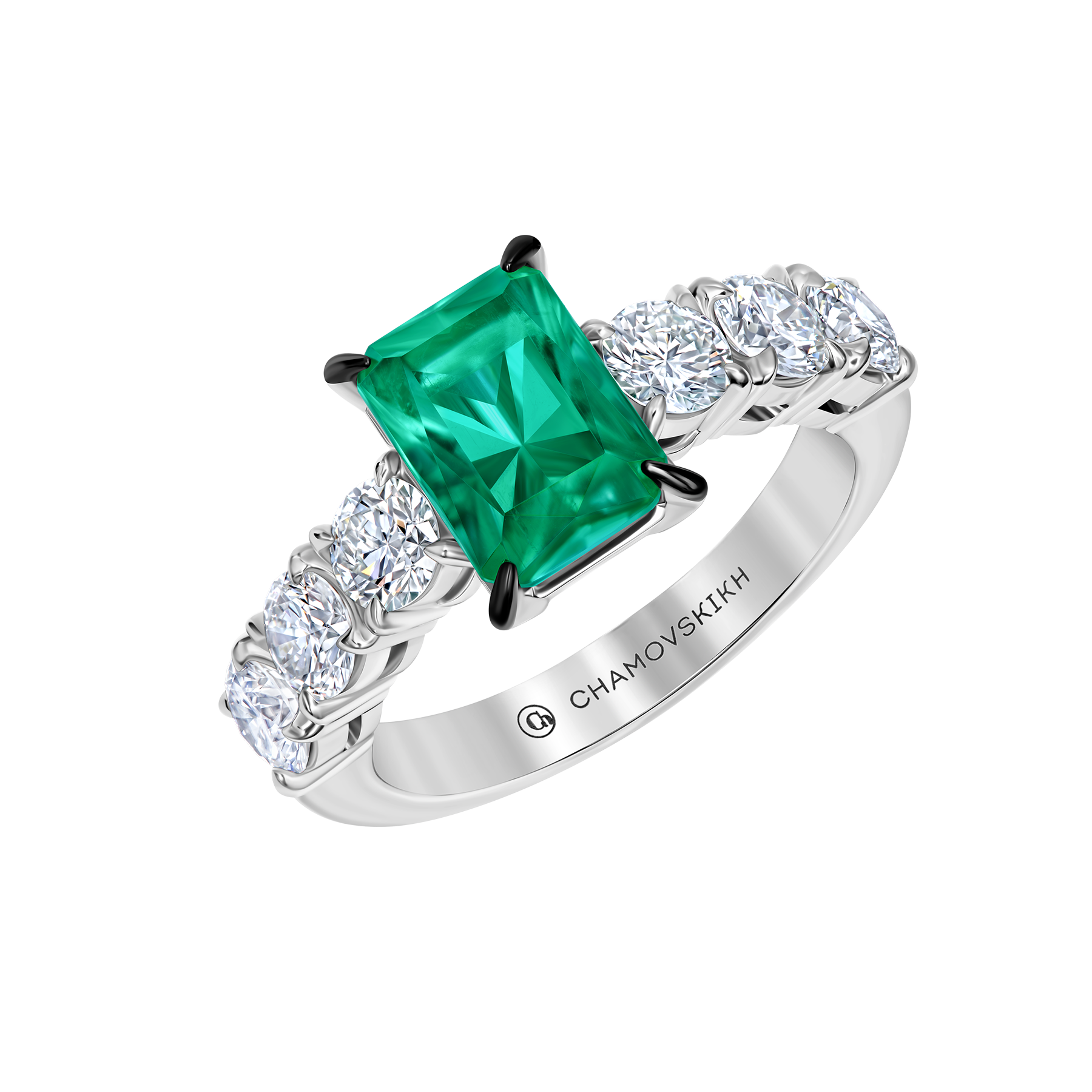 Кольцо с изумрудом и бриллиантами, платина