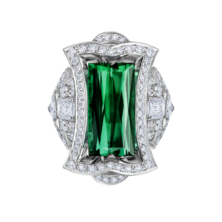 Кольцо с верделитом и бриллиантами, белое золото 2