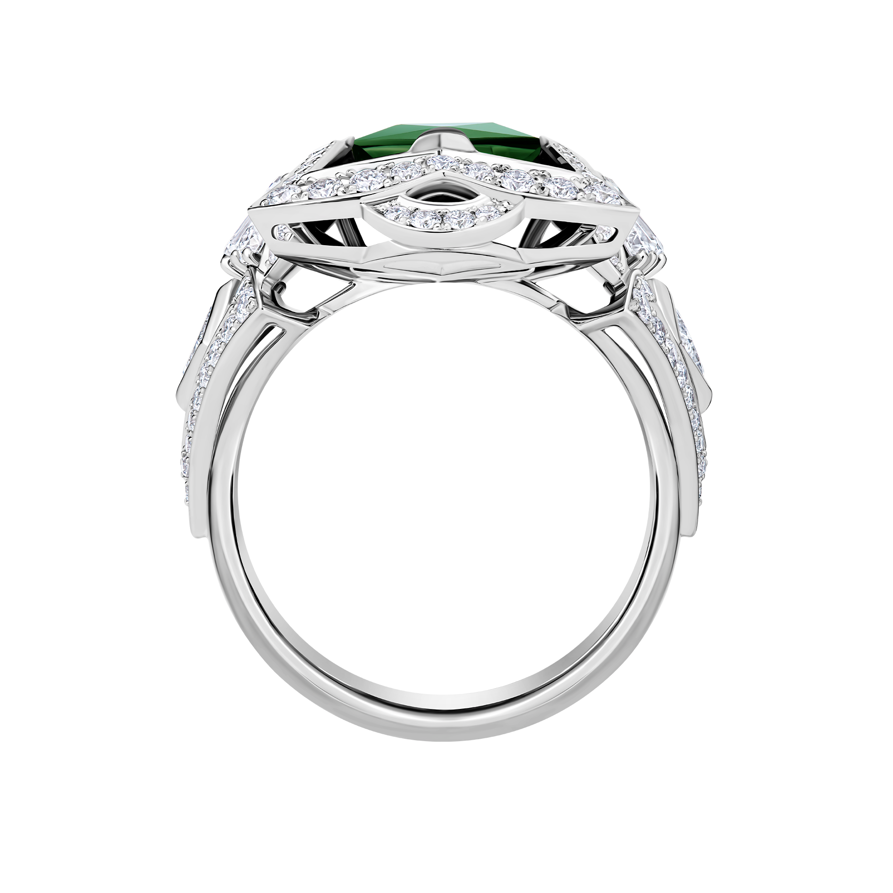 Кольцо с верделитом и бриллиантами, белое золото