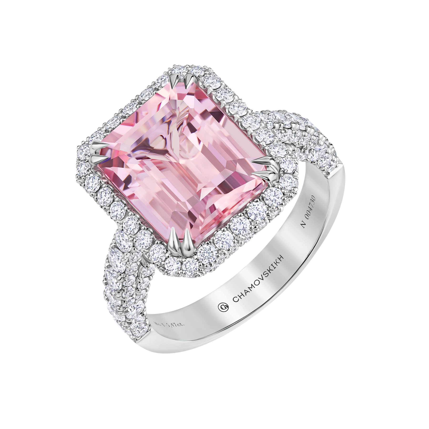 Кольцо с морганитом и бриллиантами, белое золото