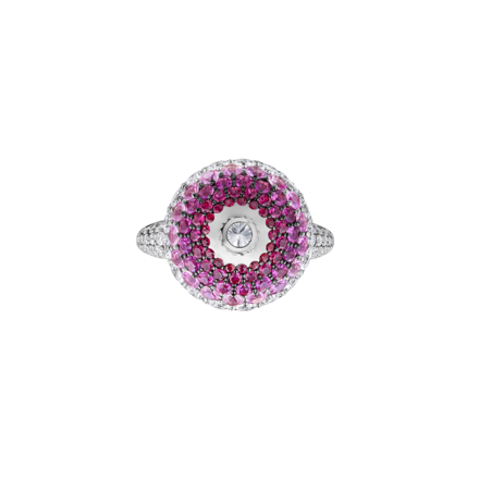 Кольцо с рубинами, розовыми сапфирами и бриллиантами, белое золото 3