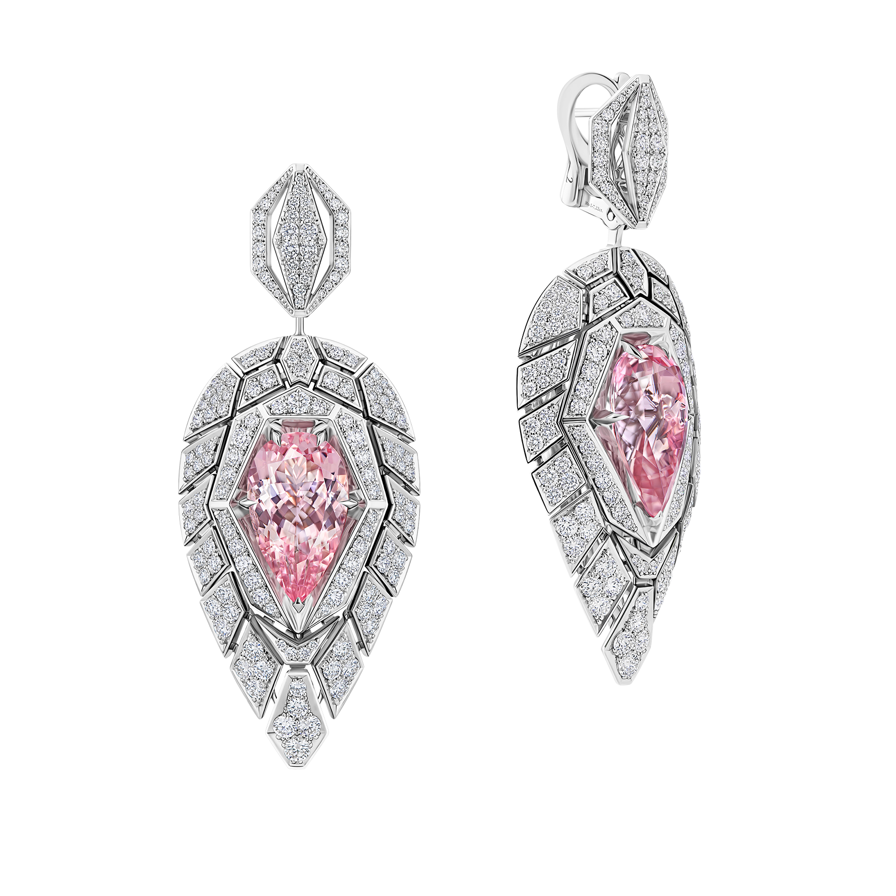 Серьги с морганитами и бриллиантами, белое золото