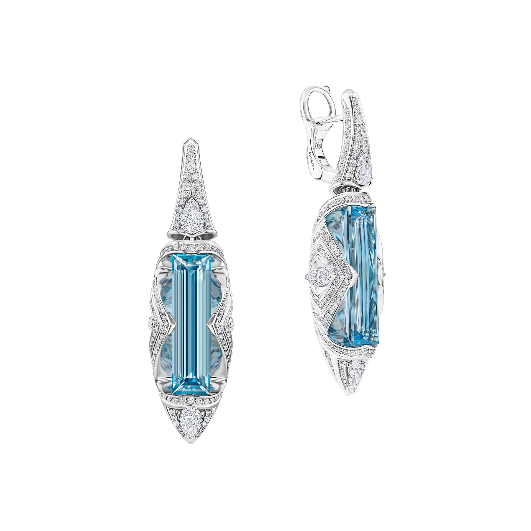 Серьги с аквамаринами и бриллиантами, белое золото