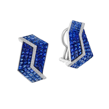 Серьги с сапфирами и бриллиантами, белое золото