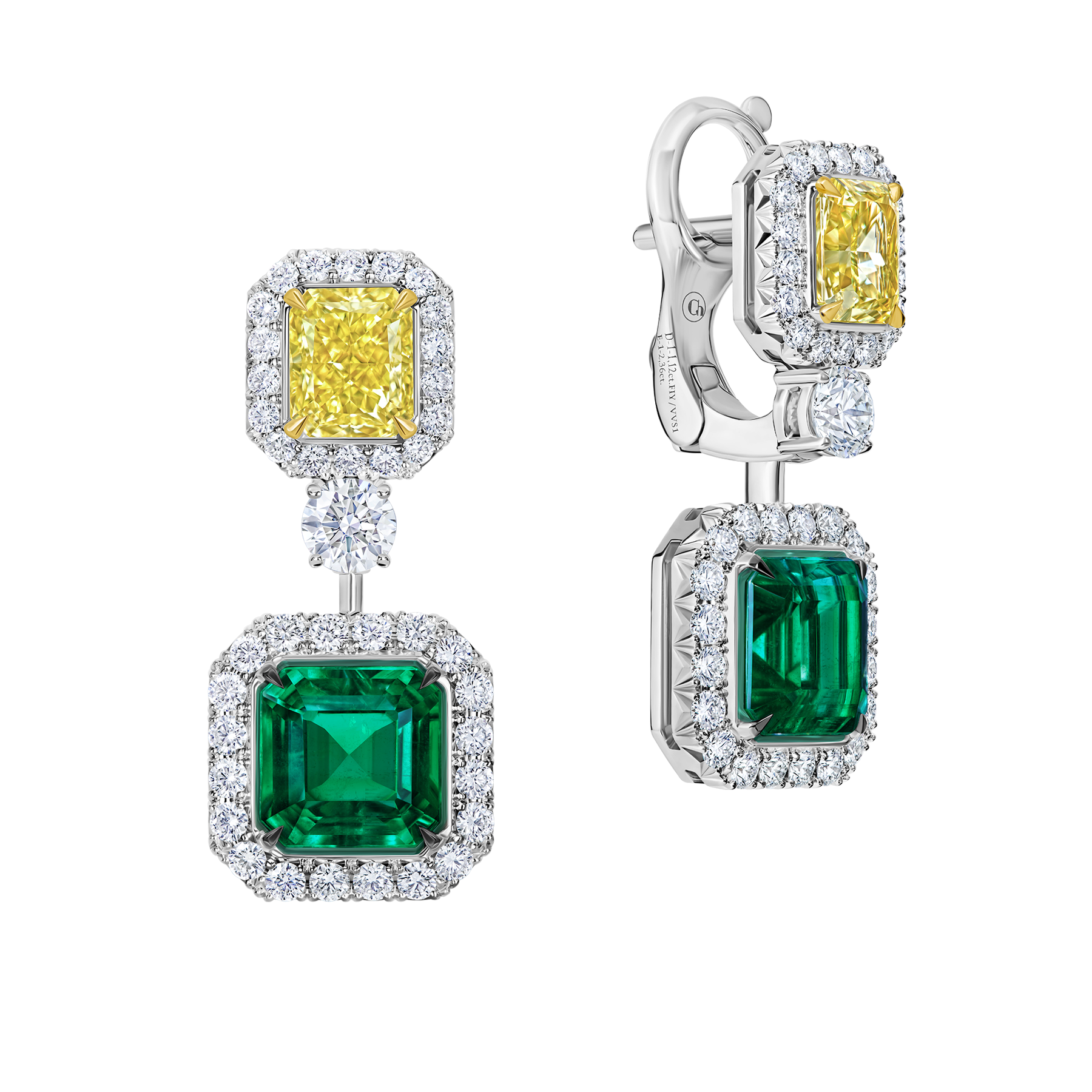 Серьги с изумрудами и бриллиантами, белое золото