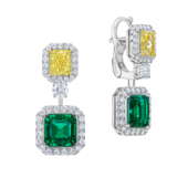 Серьги с изумрудами и бриллиантами, белое золото