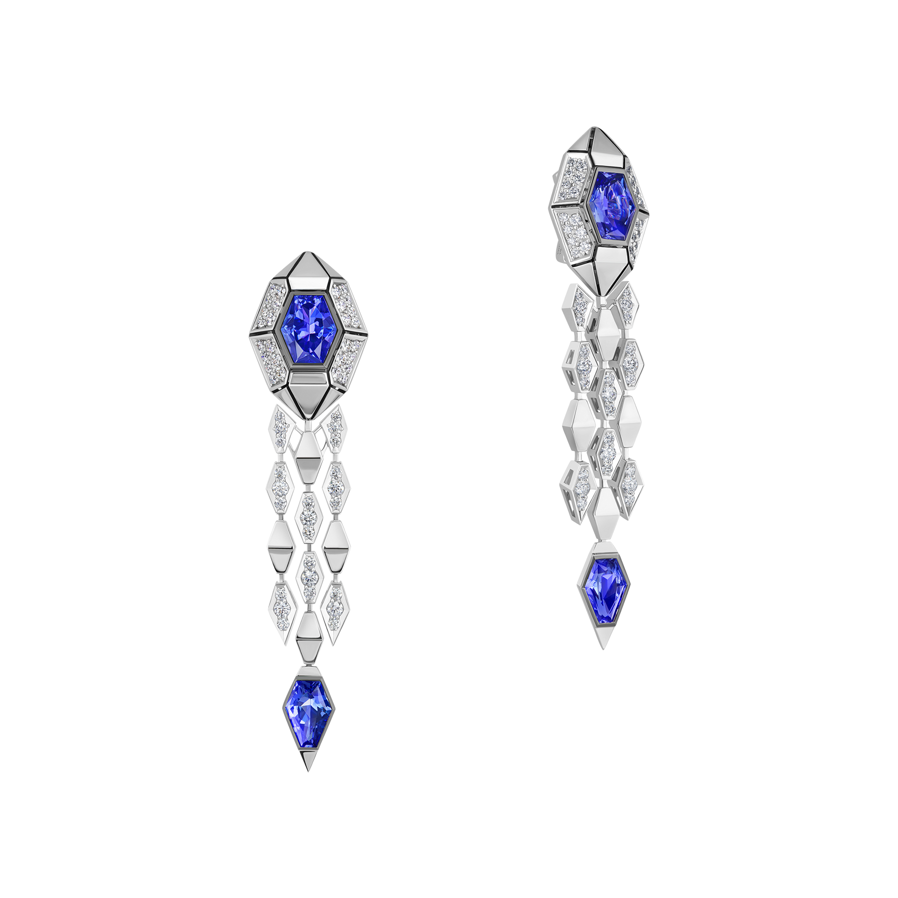 Серьги с танзанитами и бриллиантами, белое золото