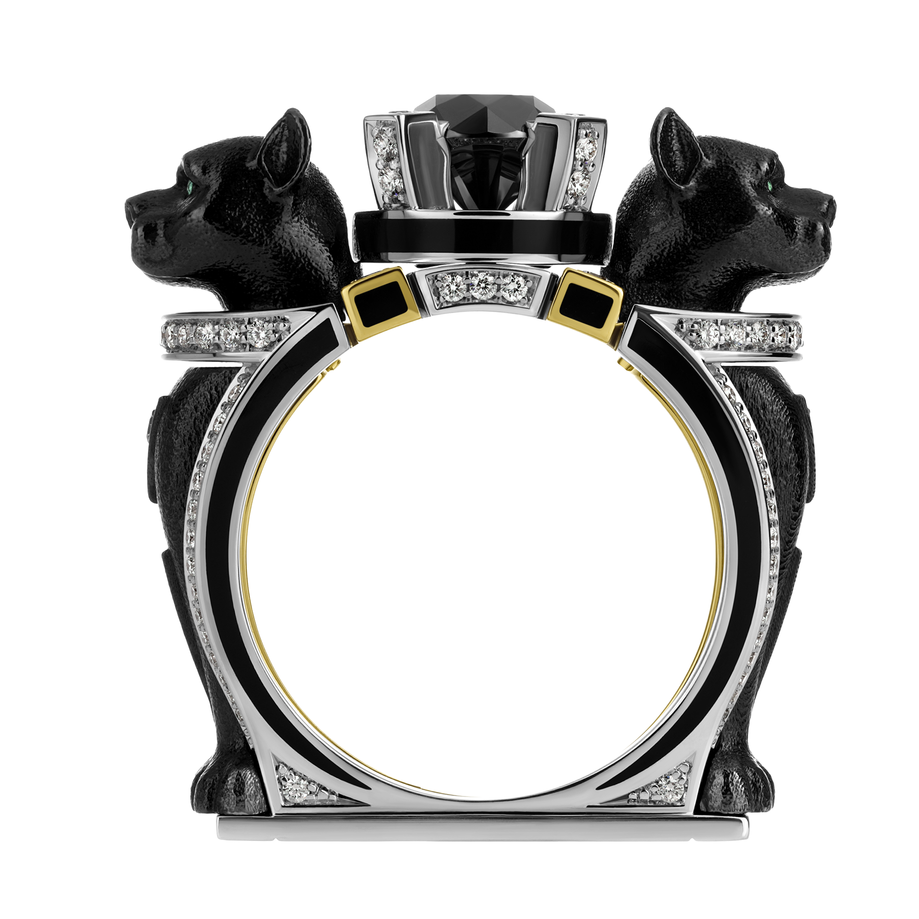 Кольцо с бриллиантами и изумрудами, жёлтое и белое золото, н.керамика