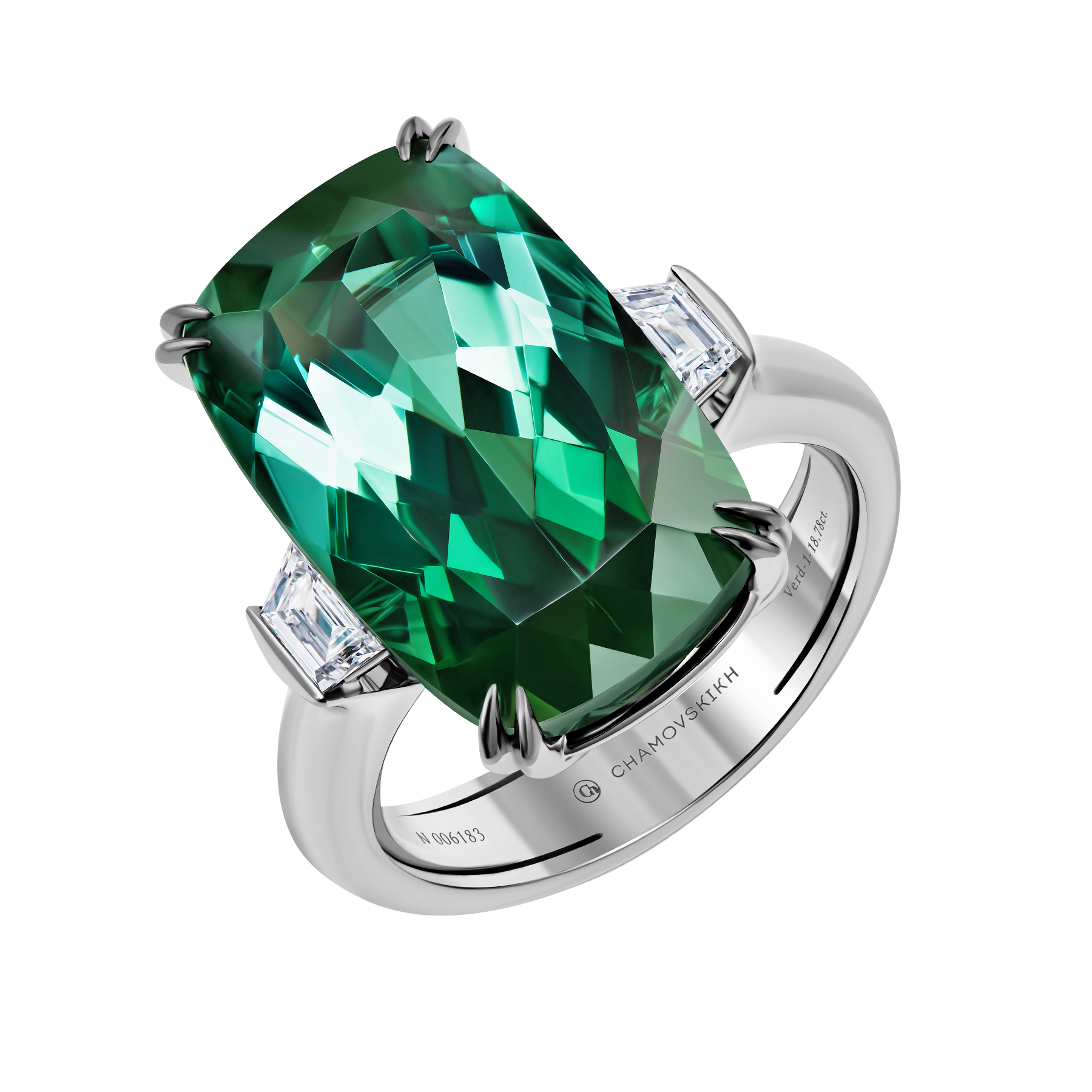 Кольцо с турмалином верделитом и бриллиантами, белое золото