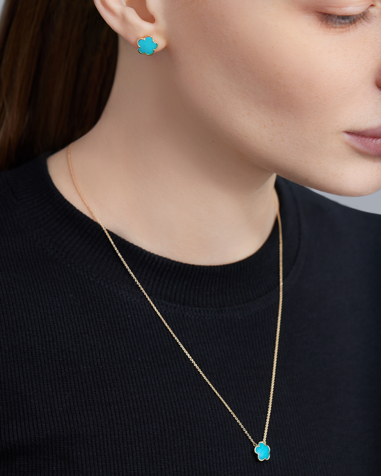 Колье с бирюзой, желтое золото