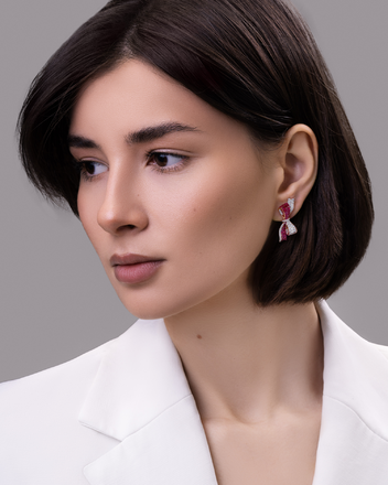 Серьги с рубинами, розовыми сапфирами и бриллиантами, розовое золото 2