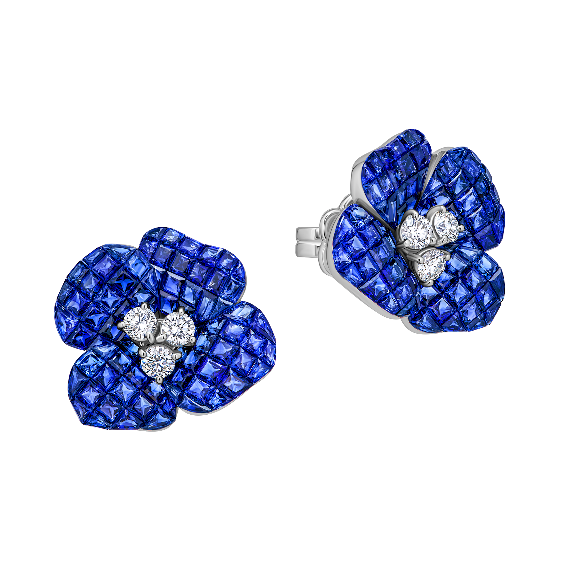 Пусеты с сапфирами и бриллиантами, белое золото