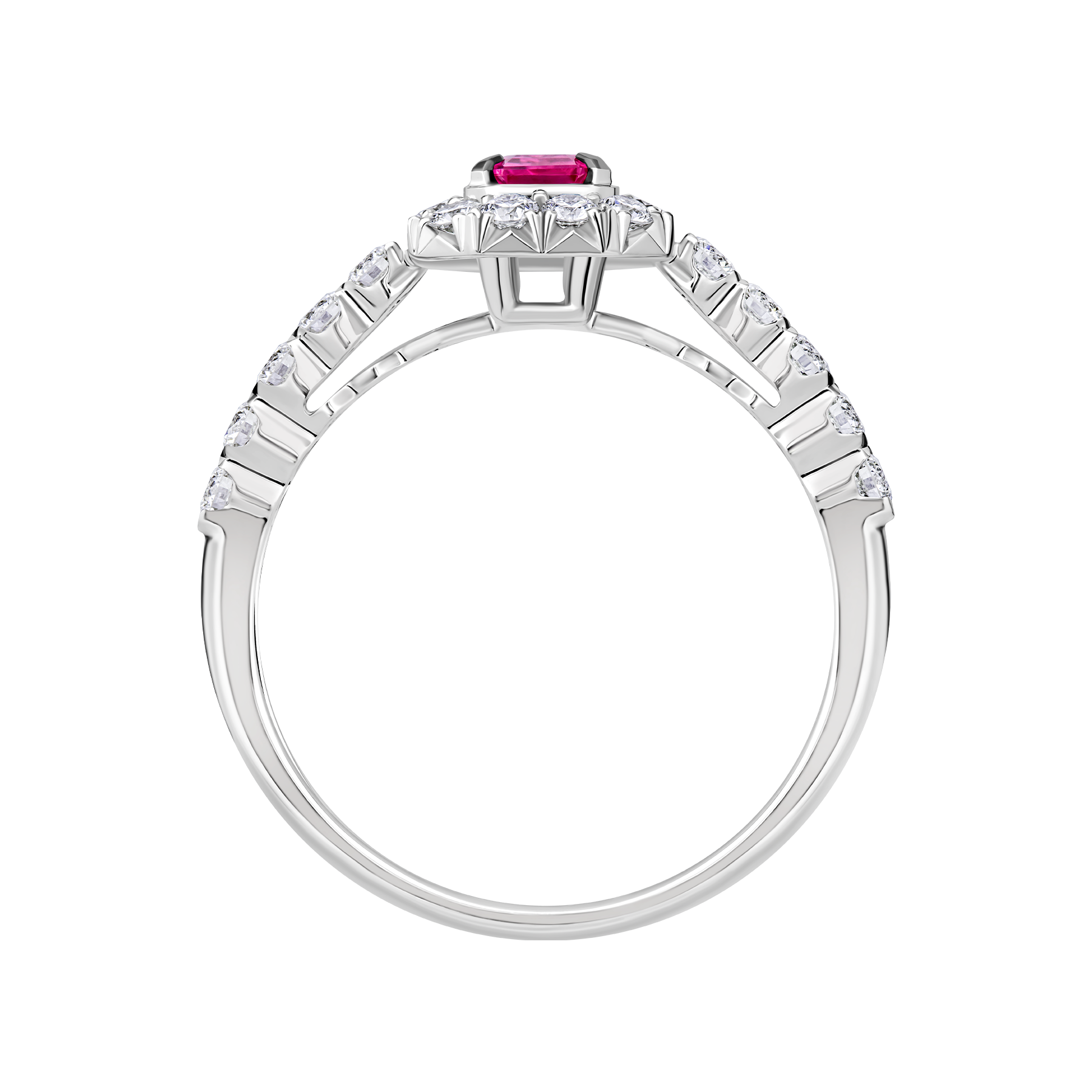 Кольцо с рубином и бриллиантами, белое золото