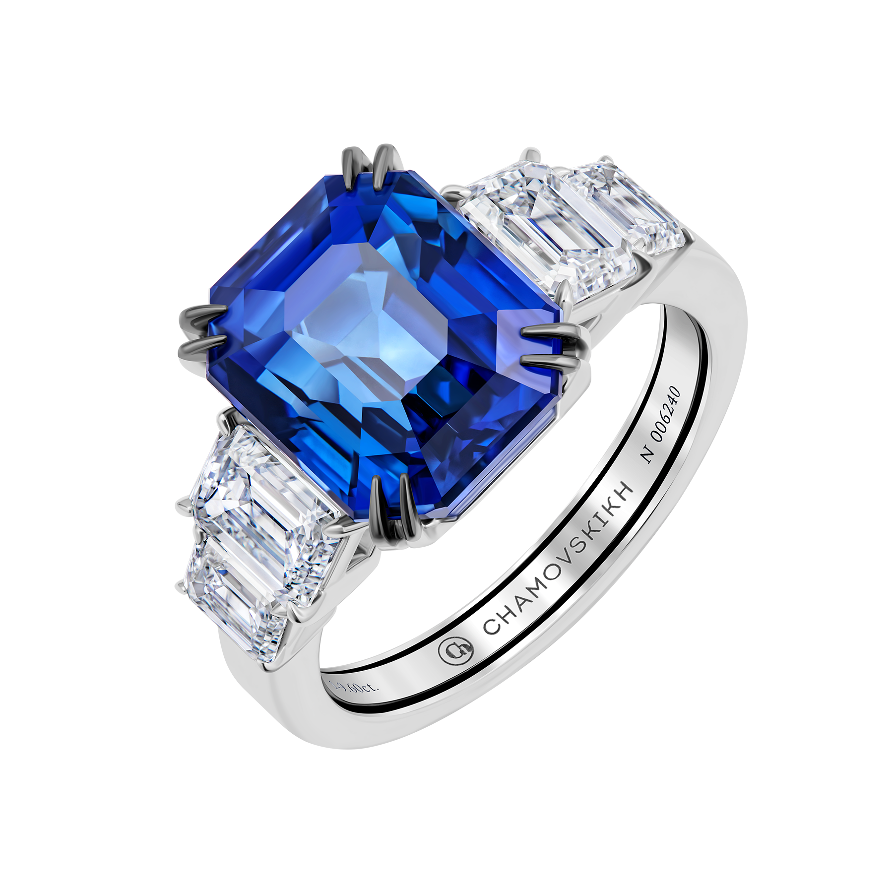 Кольцо с сапфиром и бриллиантами, белое золото