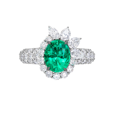 Кольцо с изумрудом и бриллиантами, белое золото 2