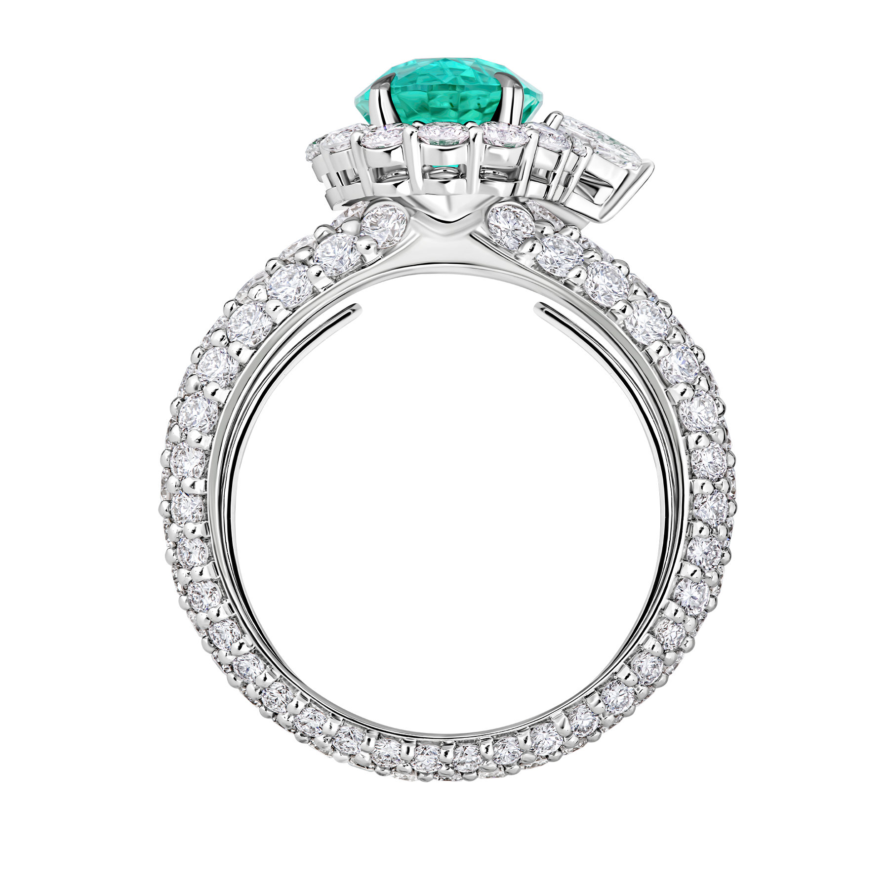 Кольцо с изумрудом и бриллиантами, белое золото