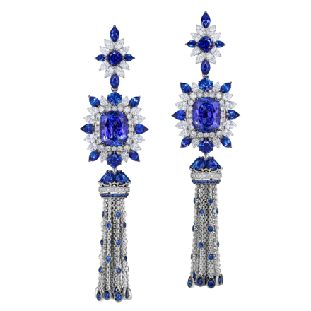 Серьги с танзанитами, сапфирами и бриллиантами, белое золото