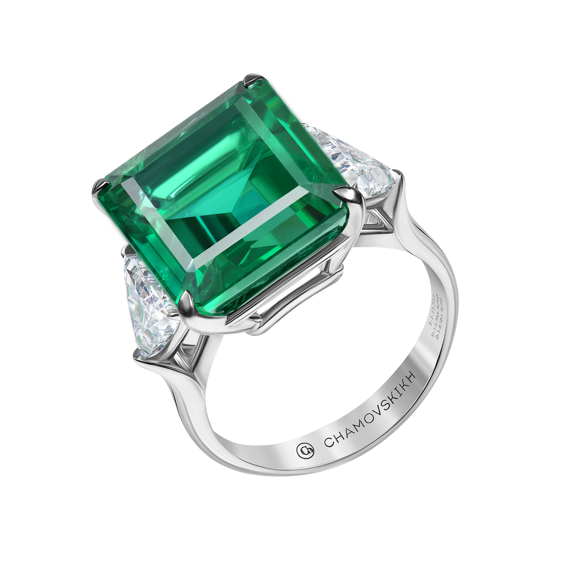 Кольцо с изумрудом и бриллиантами, белое золото