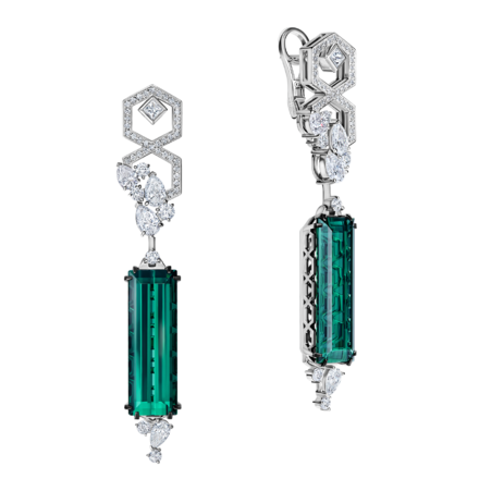 Серьги с верделитами и бриллиантами, белое золото