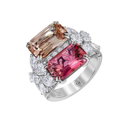 Кольцо с турмалинами и бриллиантами, белое золото